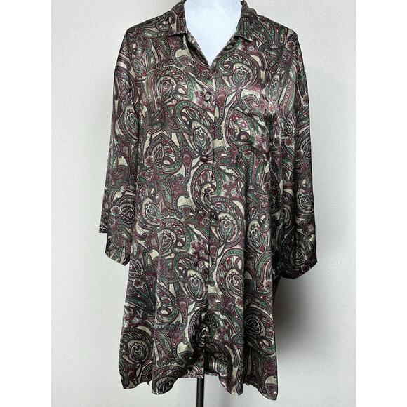 VTG Y2K Victoria's Secret Paisley Button Up Sleep Shirt Night Gown Large - Picture 1 of 15